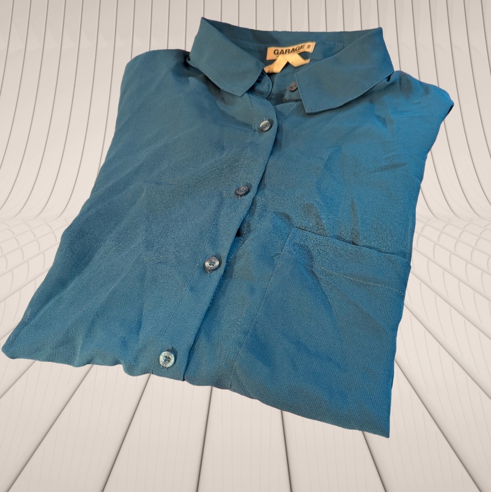 Garage Teal Collared Shirt Women's Medium